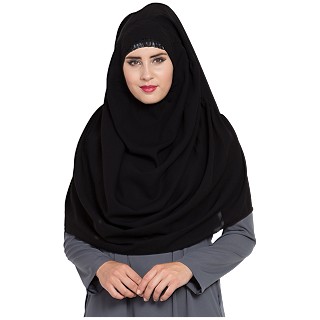 Premium Instant Hijab in Nida Matte- Black color